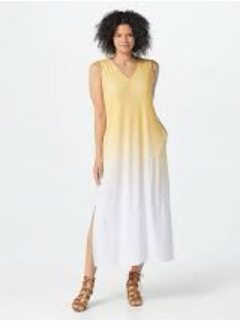Elizabeth & Clarke Dip-Dye Maxi Dress with StainTech in the "Lemon Drop", Small